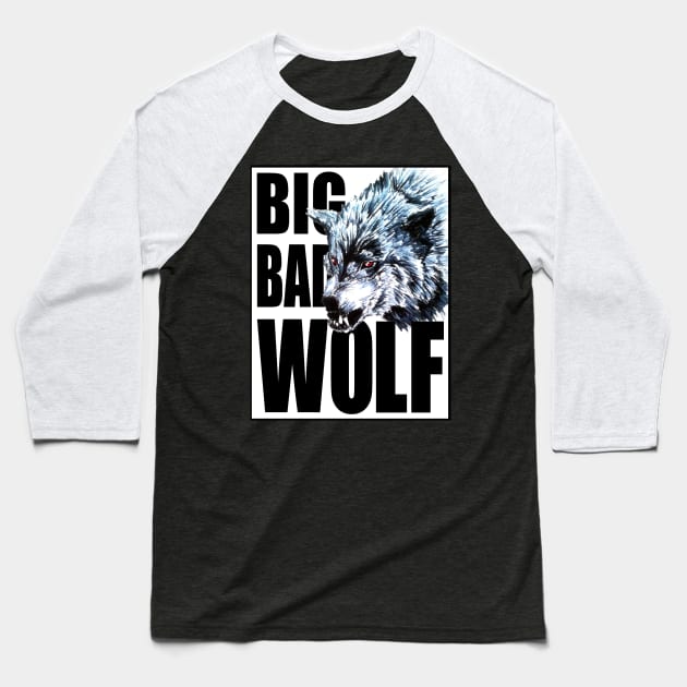 Big Bad Wolf (Black) Baseball T-Shirt by EmperorDinodude